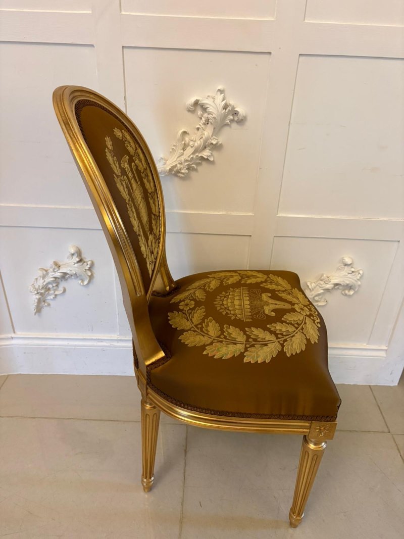 Large Rare Suite of 42 Matching Louis XVI Style Giltwood Dining Chairs with Silk Damask Upholstery - Image 7